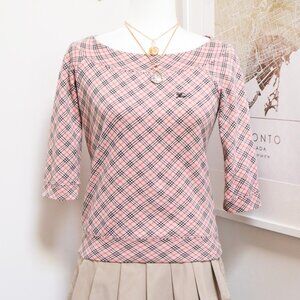 Pink Plaid Mid Sleeve Boatneck Sweater 🐎 BURBERRY BLUE LABEL